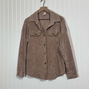 7th Ray Taupe Corduroy Shirt M | Textured Knit Button Up | Quiet Luxury Made USA